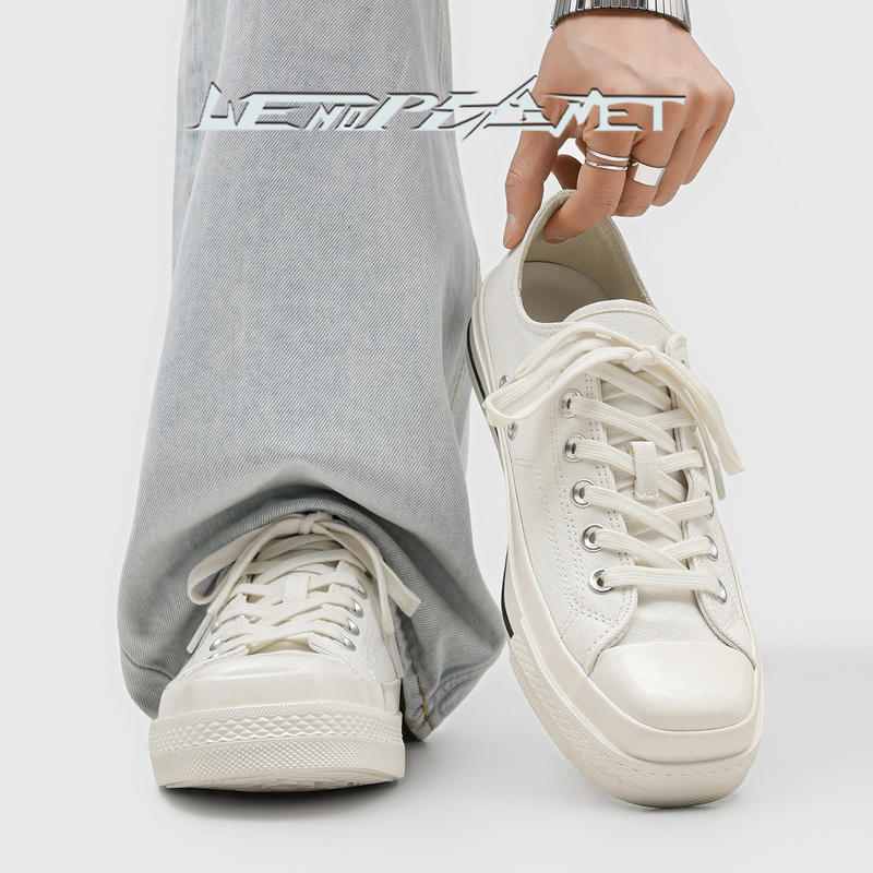 Square-Toe Sneakers for Men, Versatile and Comfortable White Shoes, Low-Top Thick-Soled Canvas Shoes for Women, Trendy Fashion Sports Casual Shoes