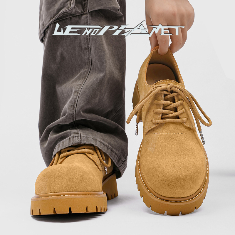 [Same Style as Li Jie's Review] Yellow Shoes Mickey Derby Shoes for Men and Women, Height-Increasing Outdoor Casual Workwear Suede Leather Shoes