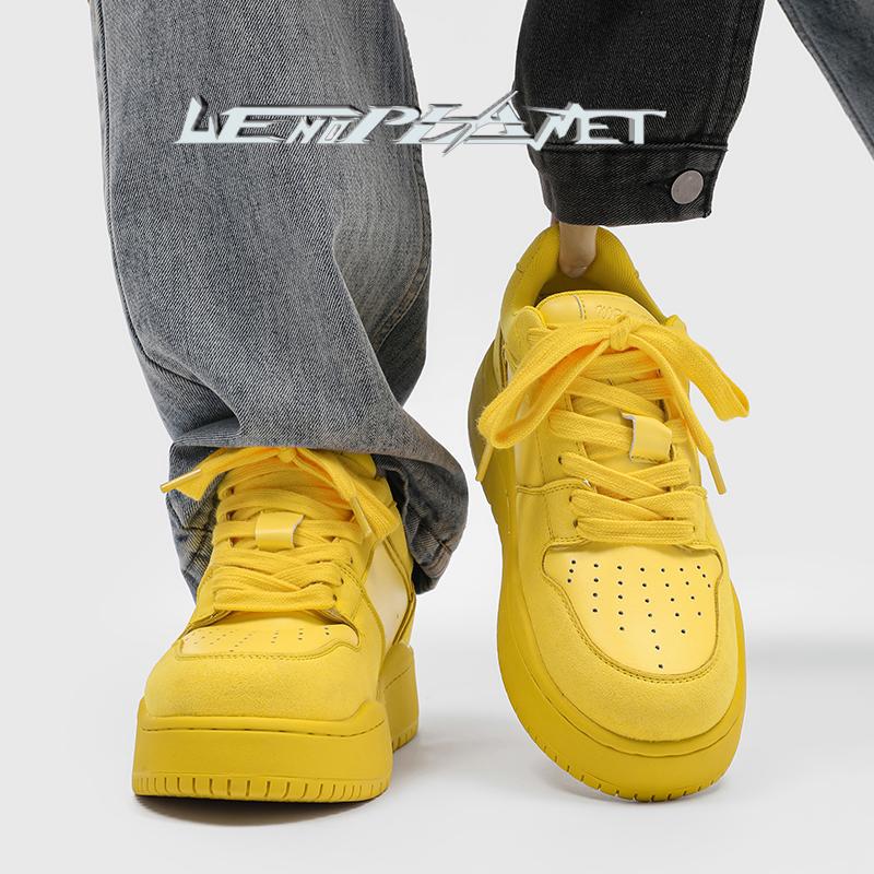 Ueno Planet 2026 New Dopamine Yellow Shoes for Men, Thick-Soled Casual Sports Versatile Height-Increasing Platform Sneakers