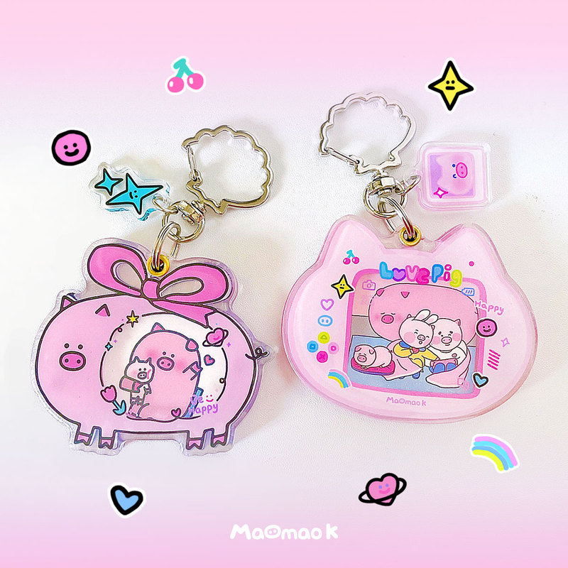 Maomao K Original Cute Bowknot Pig Photo Frame Camera Keychain Pendant Can Hold Photos Gift 