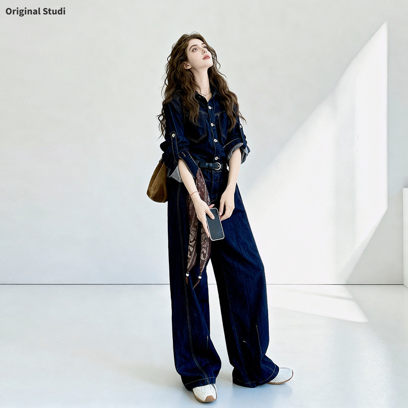 High-End and Elegant Denim Jumpsuit Set for Women, 2026 Autumn New Style, Very Stylish Workwear Casual Jumpsuit High-End and Elegant Denim Jumpsuit Set for Women, 2026 Autumn New Style, Very Stylish Workwear Casual Jumpsuit