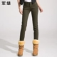Mùa thu 2018 mới cộng với quần jeans nhung dày bút chì màu quần nữ chân quần đáy