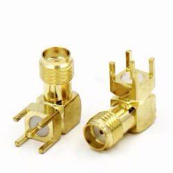 SMA-KWE 90 bent antenna seat external screw inner hole full copper gold plated SMA female head four-foot PCB in hot pin