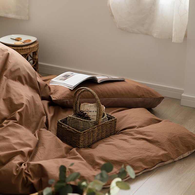 (Homestead) Caramel Warm Curry Double Parquet Pure Cotton Double Man Bed Goods Four Pieces Elle Bed Linen Bed