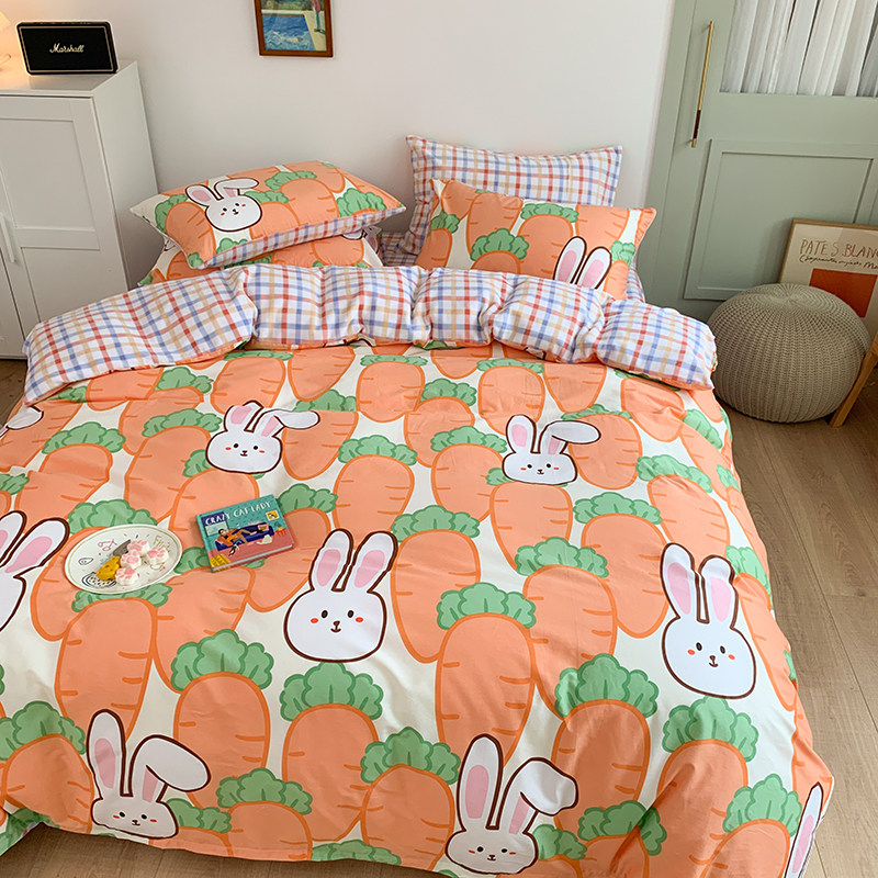 (House pose)Stay cute carrot rabbit double bed single duvet cover four-piece set TT plus velvet cotton winter