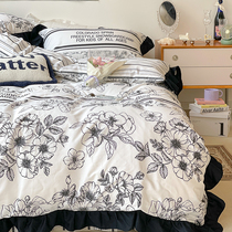 (homestead) High end sensation Herbene wind pure cotton twill 4 sets bedding KK bed linen black white