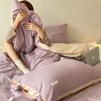 (Home Pose) Healing Department Washed Cotton Pure Cotton Double Man Bed 4 pieces of LD bed sheet Quilt Cover Pure color