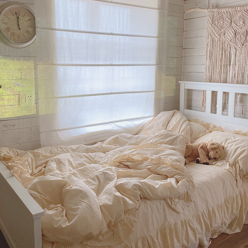 (homestead) gentle milk tea color Nordic minimalist washout cotton all-cotton French style field YU double for four pieces