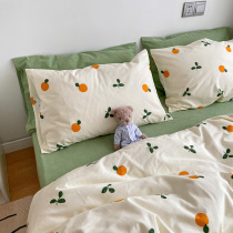 (Home Pose) Day Style Little Fresh Pure Cotton Printed Water Washed Double four pieces of SS Orange soda student season