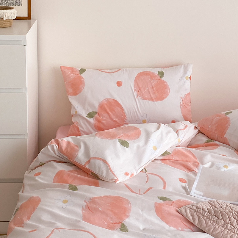 (Homestead) pinch of water Girl Honey Peach Pure Cotton Single Double Man Bed 4 pieces of bed sheet Quilt Cover Ou Powder