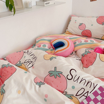 (homestead) SO ~ Sweet strawberry adolescent girl pure cotton full cotton 40 TT bed linen bed Hat Double four pieces