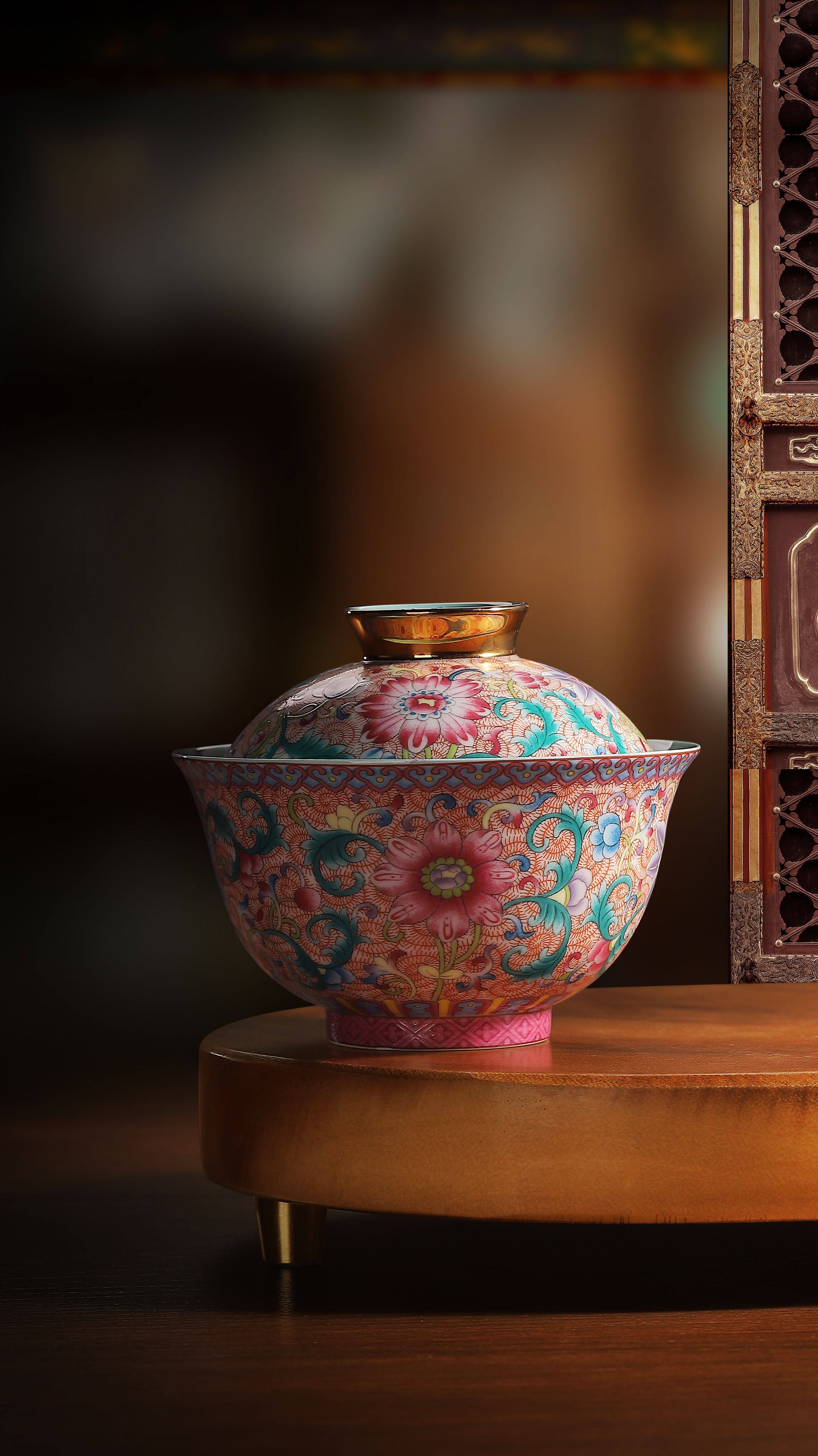 五言六器手工蓋碗景德鎮琺瑯彩茶具中式復古送禮精選-Taobao-Tmall