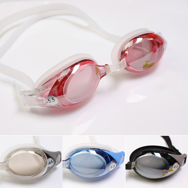 Galvanic lenses large frame anti-fog reinforced waterproof male and female universal myopia swimming goggles 150-800 left and right adjustable
