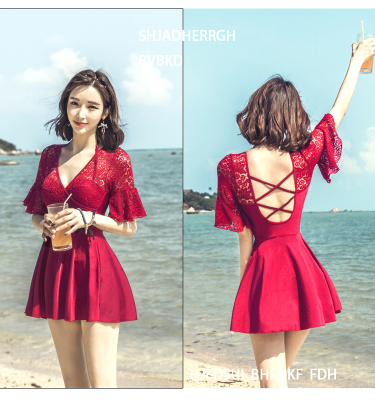 Bộ đồ tắm mùa xuân nóng bỏng nữ bảo thủ mỏng ngực nhỏ thu gọn bụng che thân váy 2018 mới áo tắm ren Hàn Quốc bộ đồ bơi nữ liền thân