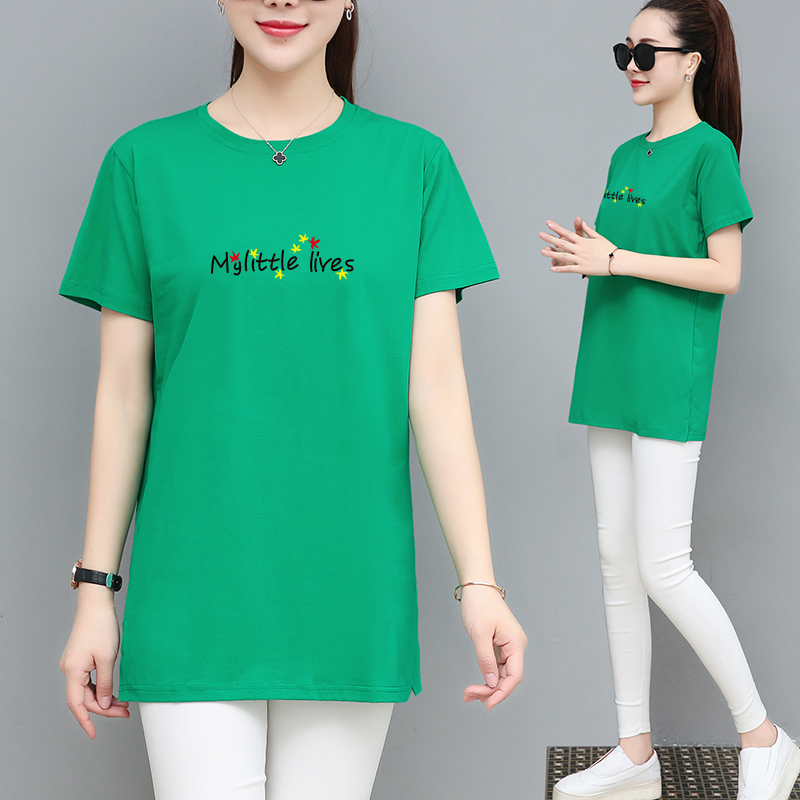2026 Plus Size Short-Sleeved T-Shirt for Women, Pure Cotton, Summer Mid-Length, Loose Korean Style, Trendy Half-Sleeve Top for Chubby Women