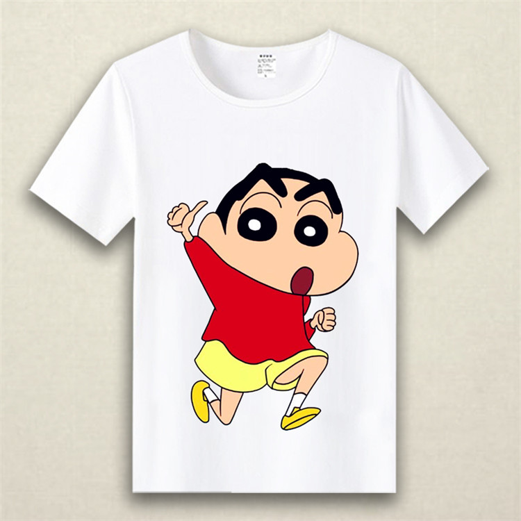Crayon Shin-Yoshihara Mới giúp Xiaobai anime xoay quanh áo phông nam và nữ lỏng lẻo quần áo học sinh trẻ em mùa hè áo thun trơn