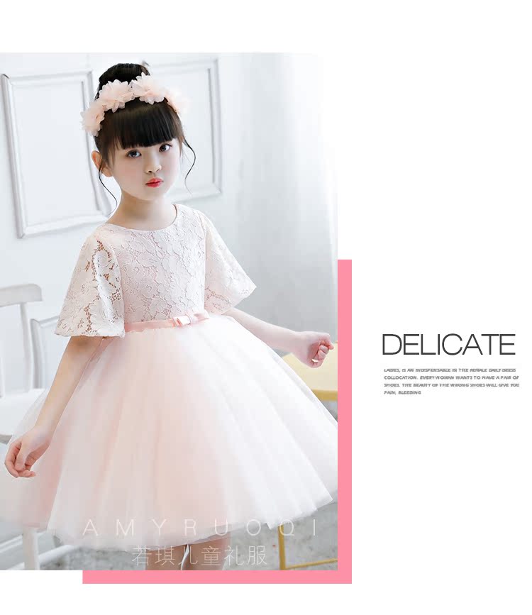 Công chúa váy cô gái kèn tay áo đám cưới trẻ em váy cưới hoa cô gái váy hồng catwalk chủ trang phục váy trẻ em 10 tuổi