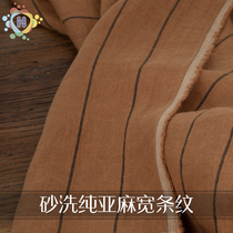 Sand Wash Pure Linen Wide Striped Color Weave Vertical Bar Fabric Clothing Skirt Pants Custom Fabric Rebar
