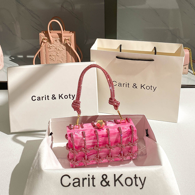 Carit Koty premium acrylic rhinestone box bag 2026 new hand woven niche handbag