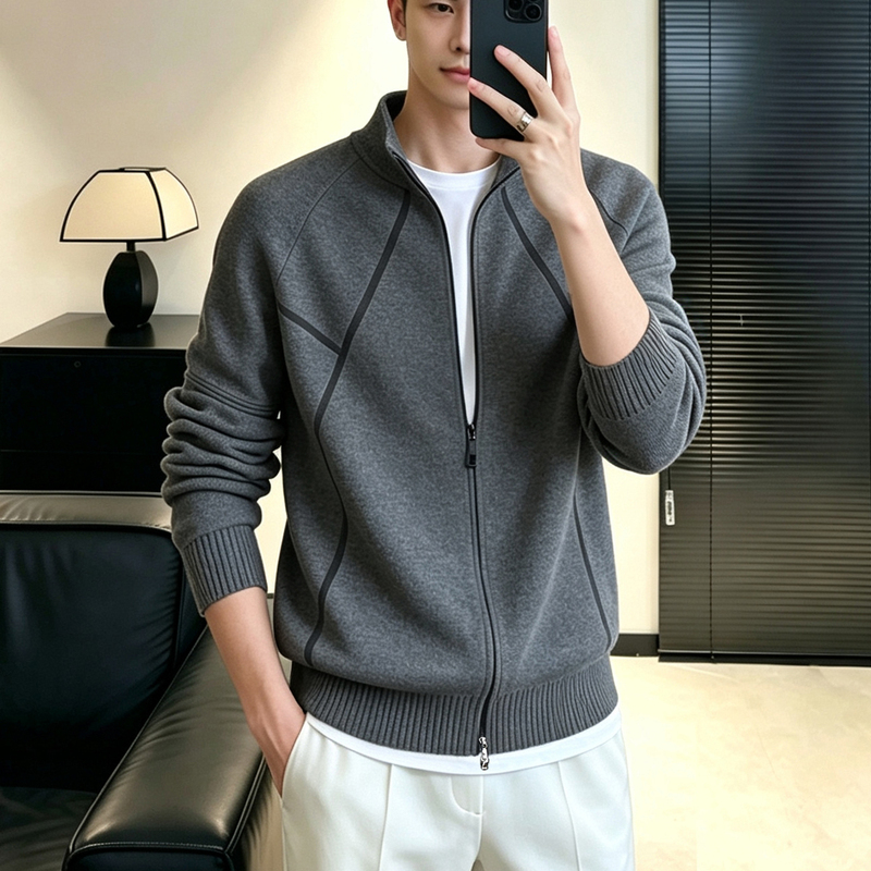 Autumn New Style Knitted Cardigan Men's Sweater Trendy Brand Stand Collar Jacket Casual Loose Double Zipper Sweater Autumn New Style Knitted Cardigan Men's Sweater Trendy Brand Stand Collar Jacket Casual Loose Double Zipper Sweater