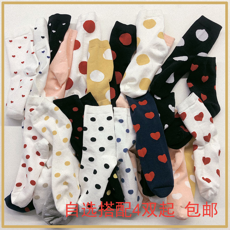 Cotton dots girls socks Polka Dots dots socks children Japanese Korean middle stockings wave dots wazi wazi