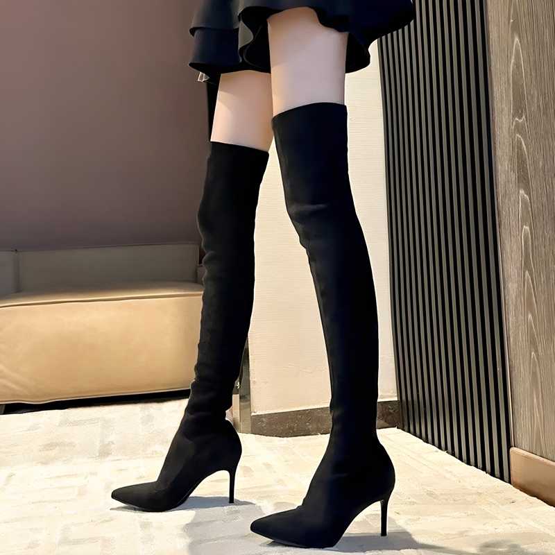 Over-The-Knee High-Heeled Boots for Women 2026 Autumn and Winter New Style Suede Pointed Toe Slip-On Slim Boots High-Heeled Long Boots