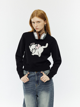 UnderStress (RS) teething small cat short and loose sweater base 100 hitch cartoon-knitted sweatshirt autumn