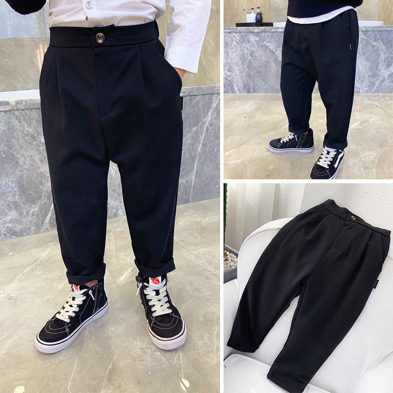 Boy West Pants Spring Fall Tightness Waist Casual Children Black Western Dress Pants Baby West Suit Inlen Wind Pants Kharen Pants