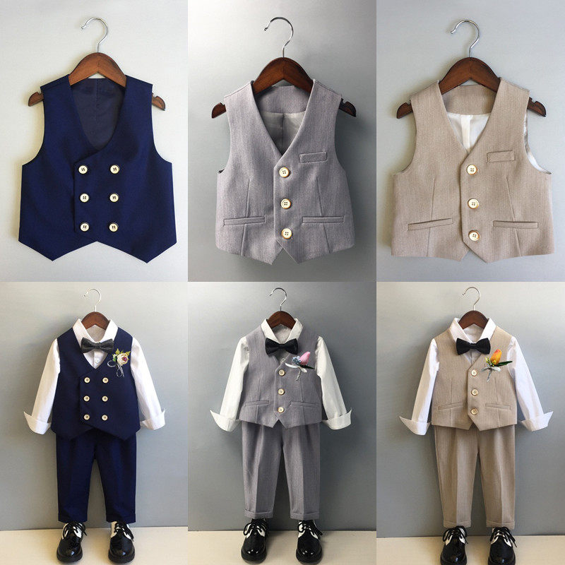 Children's suit vest suit boy's small dress one-year-old autumn boy treasure handsome suit costume flower boy boy