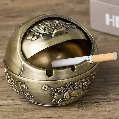 European small ashtray home living room creative personality trend retro anti-fly ash office with lid metal fashion