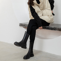 Luxury womens shoes heavy recommended ~ new autumn and winter Martin boots Womens Medium short boots leather thick soled smoke tube boots 3cm