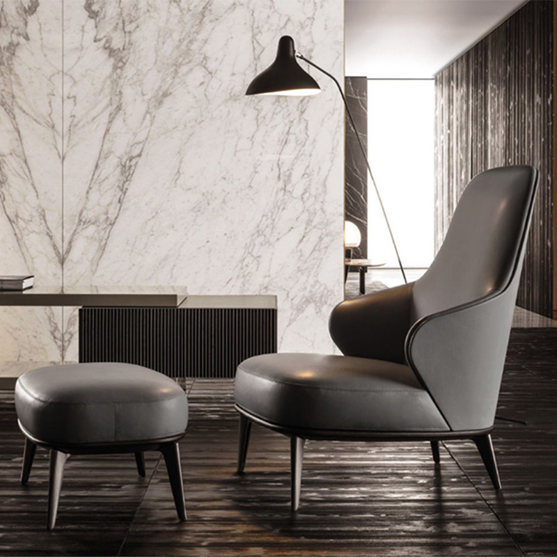 Miloti Single Sofa Chair Living Room Leisure Armchair Genuine Leather Italian Minimalist Modern Minimalist French Light Luxury