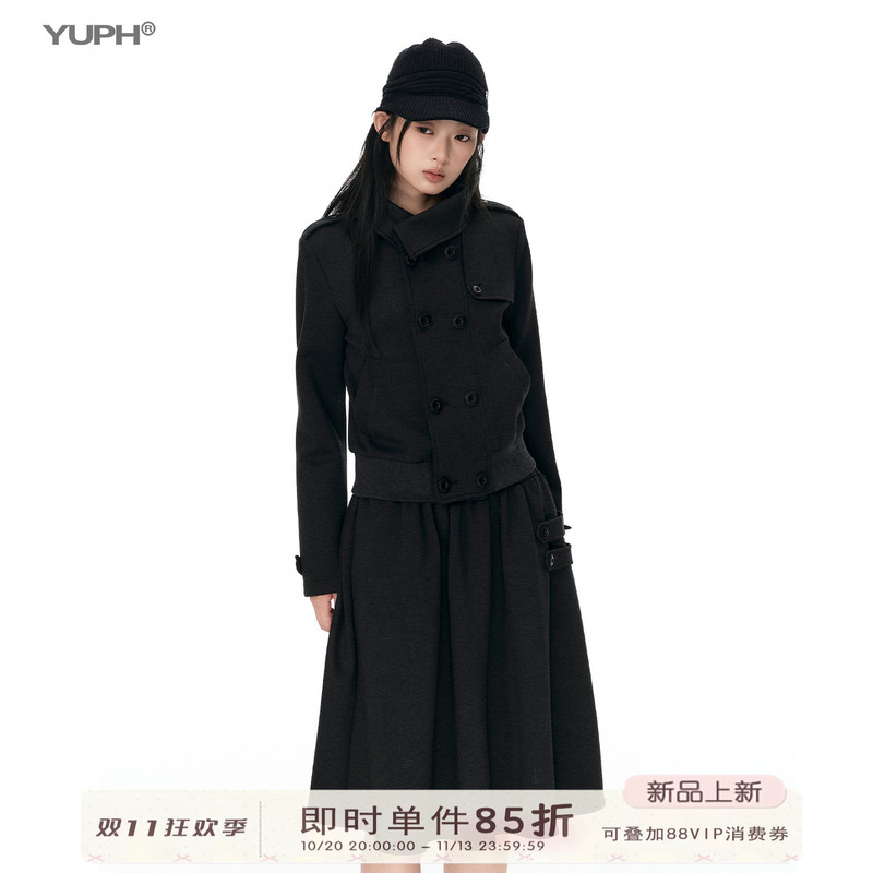 Yuph Vintage Style Double-Breasted Loose Fit Double-Breasted Slimming Top Autumn New Design Jacket
