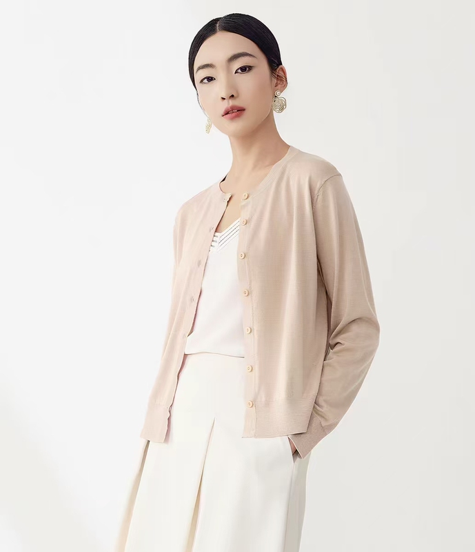 Spring and Summer New Solid Color Round Neck Cardigan Women's Sweater Commuter Knitwear Jacket