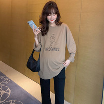 Pregnant women T-shirt autumn long cotton loose coat spring and autumn base shirt 2020 new maternity simple