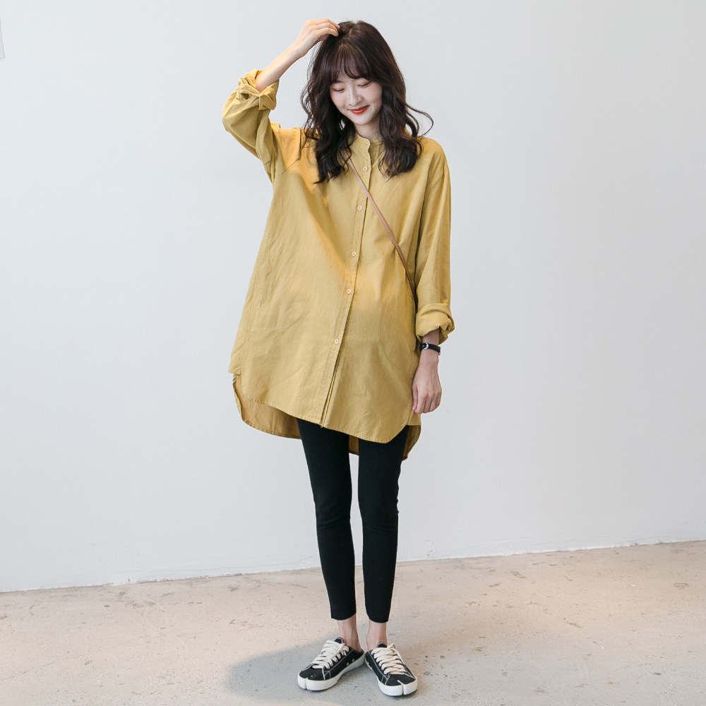 Pregnant Woman Shirt Spring Dress Medium Long Version Pure Cotton Loose Large Size Shirt 2021 New Suit Gestational Woman Dress With Long Sleeves