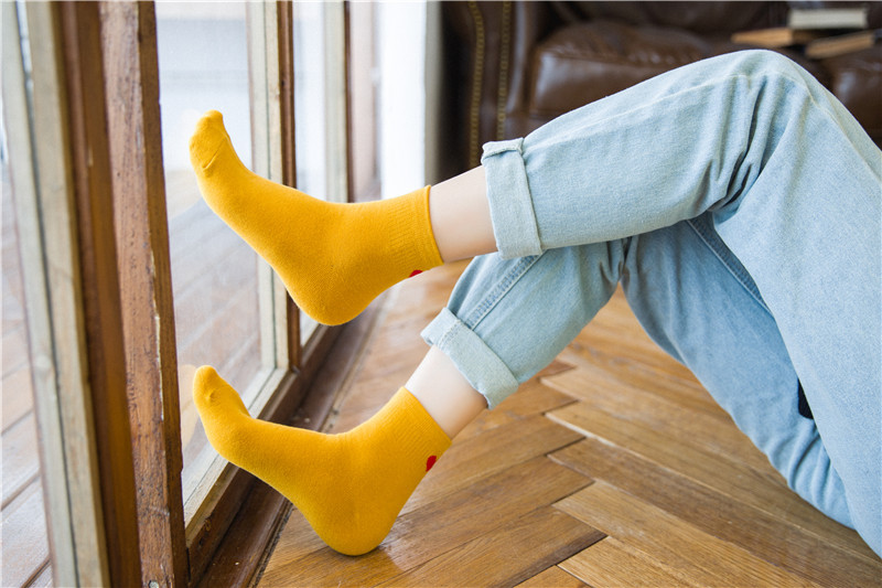 6 đôi sản phẩm mới vớ cotton nữ vớ tình yêu vớ cotton đơn giản màu đơn giản vớ cao