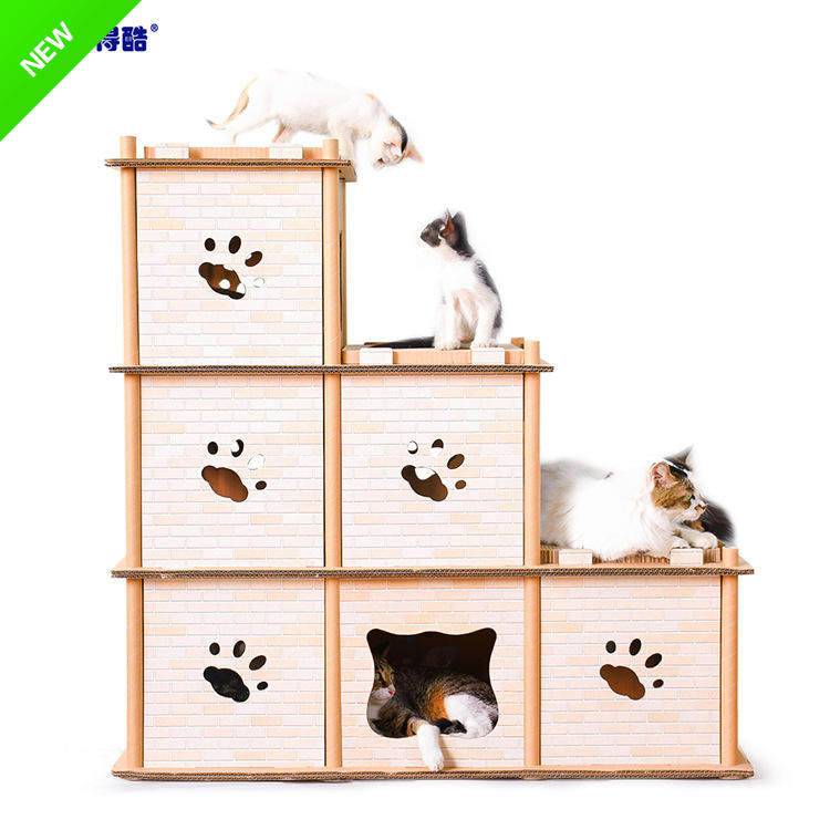 Triple Ladder Cat House Corrugated Cardboard Cat and Garfy Zhonghua Tian Yuan Kitty Grinding Claw abrasion resistant with 9-block cat grabbing plate