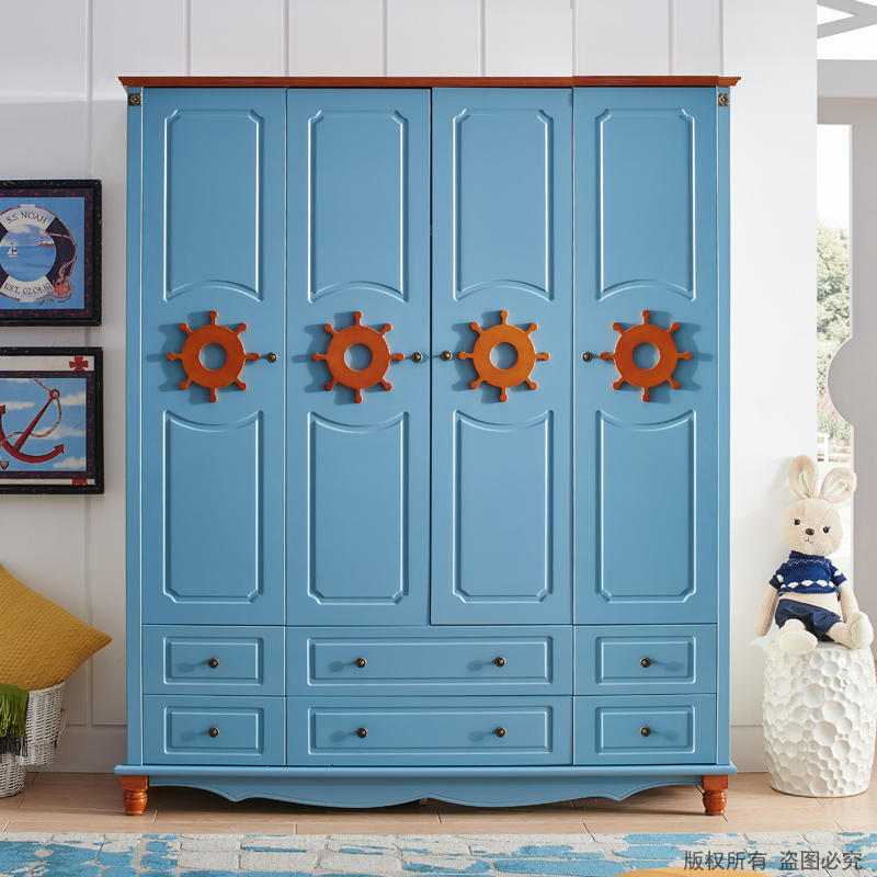 23 4 doors wardrobe children boy girl flat open push-pull closet frame solid wood storage containing box bedroom furniture