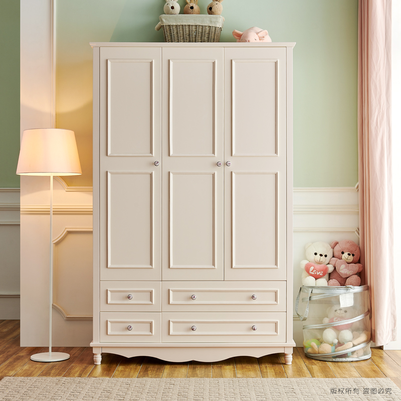 Wardrobe Mediterranean Solid Wooden Wardrobe Korean Style Cabinet with Drawer Furniture 3 doors and 3 doors white wardrobe