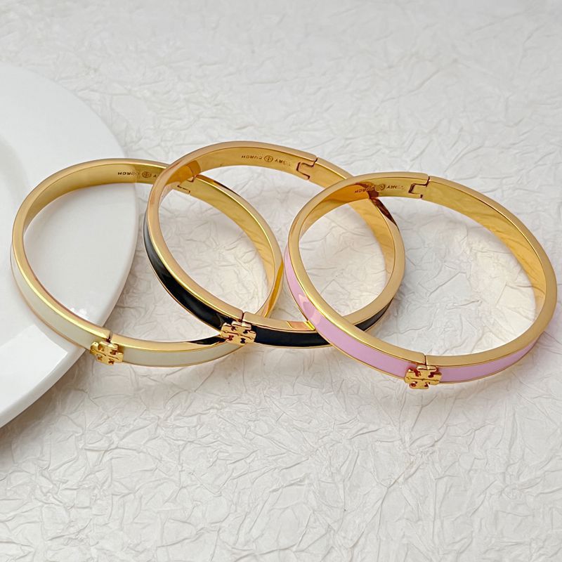 18K Gold-Plated European and American Fashion Light Luxury Temperament Commuter Enamel Glaze Inlaid Double t Logo Simple Bracelet