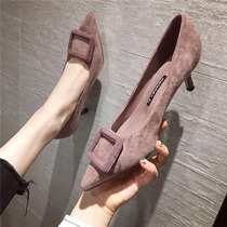 2022 Spring new online red-French-style teenage girl high heels slim frescoed black cat with single shoe summer