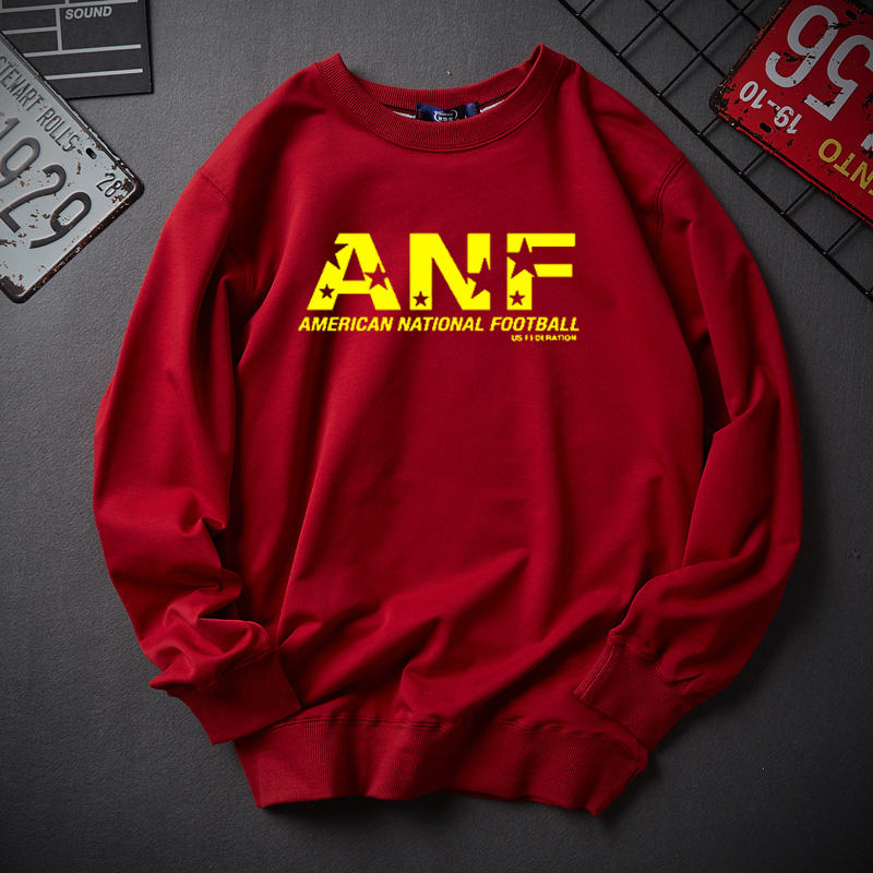 Mùa xuân và mùa thu cotton mỏng cổ tròn áo len nam chất béo quần áo nam cộng với phân bón XL lỏng lẻo đáy áo thể thao thủy triều quần jean nam big size