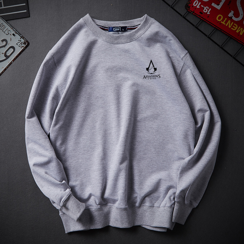 Mùa xuân và mùa thu cotton mỏng cổ tròn áo len nam chất béo quần áo nam cộng với phân bón XL lỏng lẻo đáy áo thể thao thủy triều quần jean nam big size