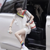 Large size contrasting color sexy hollow v-neck sweater for women summer 2024 new design niche mid-length top