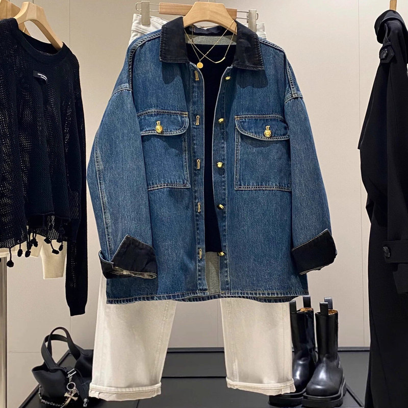 Korean Style Retro Blue Workwear Denim Jacket for Women, Spring and Autumn 2025 New Design, Super Stylish Jacket Top