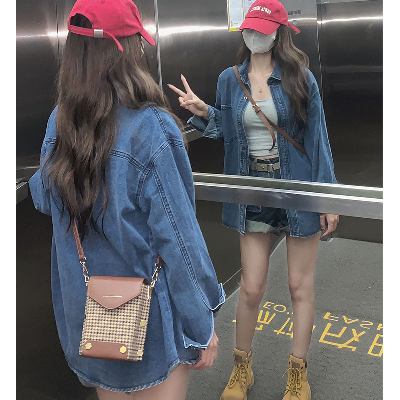 Layered Denim Shirt Jacket for Women, Korean Style, Loose Fit, 2025 Spring and Autumn New Thin Style, Regular Shoulder, Petite Size, Paired with a Shirt