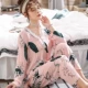 Bộ đồ ngủ mùa hè của phụ nữ cotton lụa dài tay phù hợp với dễ thương rộng rãi kích thước lớn mùa xuân và mùa thu phần mỏng cotton nhân tạo dịch vụ nhà phù hợp với mùa hè - Bộ Pajama