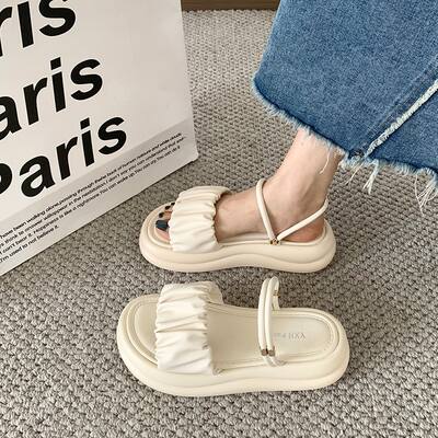 Thick-soled two-piece flip-flops for women, 2025 summer new fairy style with skirt, beach shoes, soft-soled Roman slippers