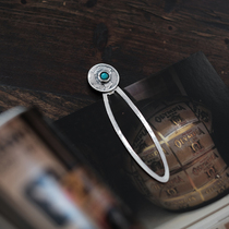 Authorized spot North Works Japanese handmade Indian turquoise silver coin bookmark hat clip retro